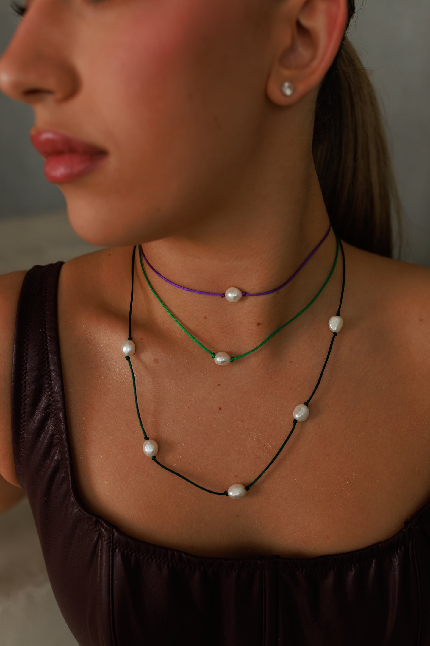 One pearl necklace green