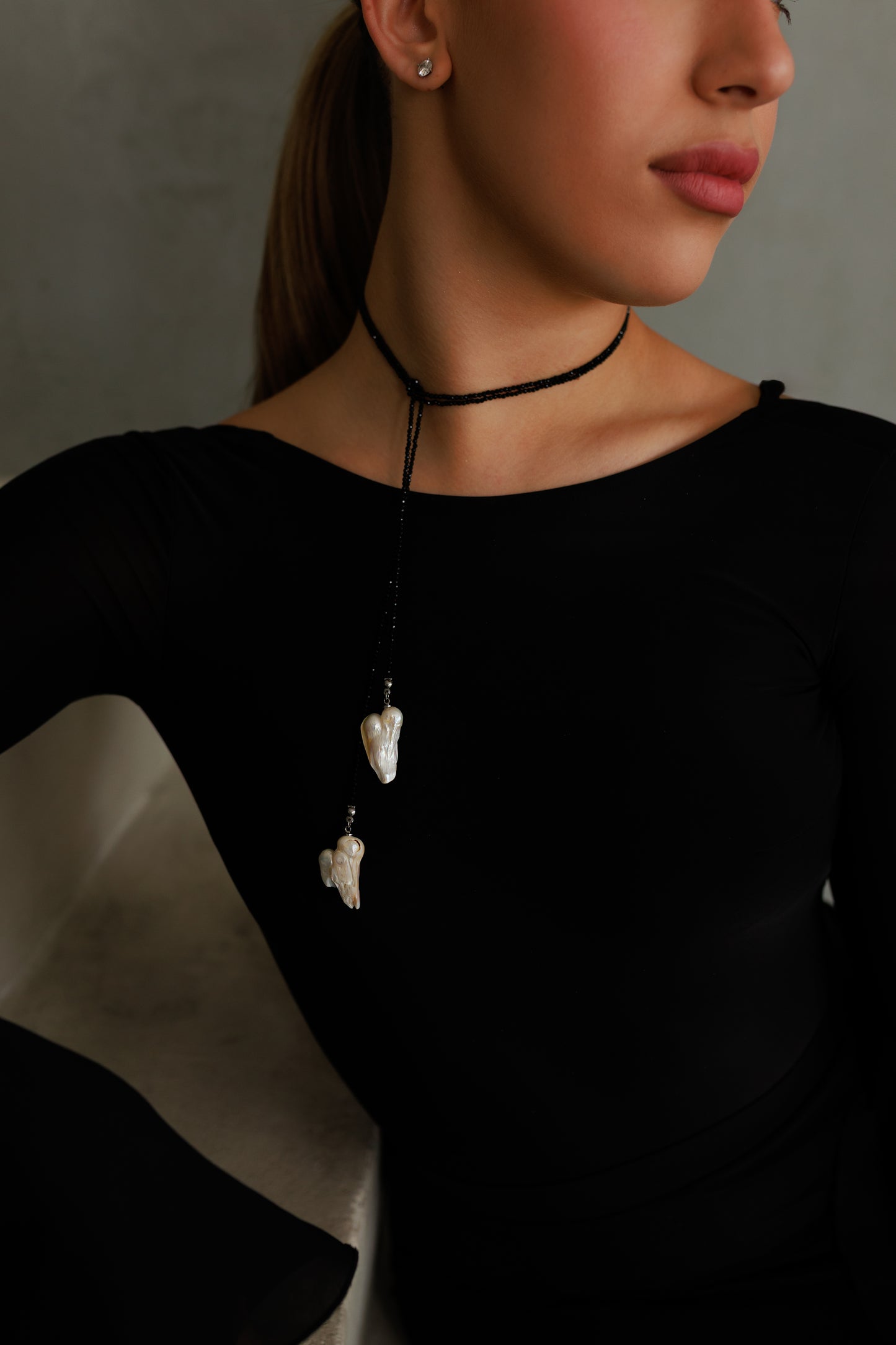 Multi way beaded necklace black