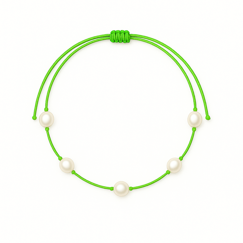 5 pearls necklace neon green